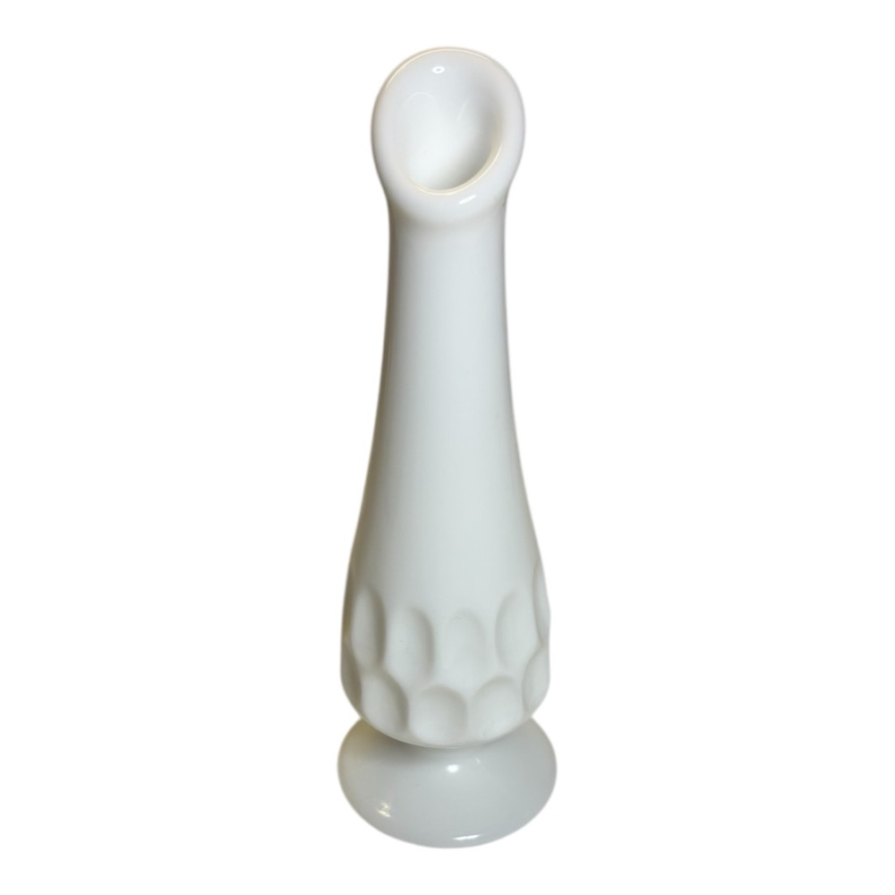 Fenton White Milk Glass Swung Vase 8” Footed Vintage